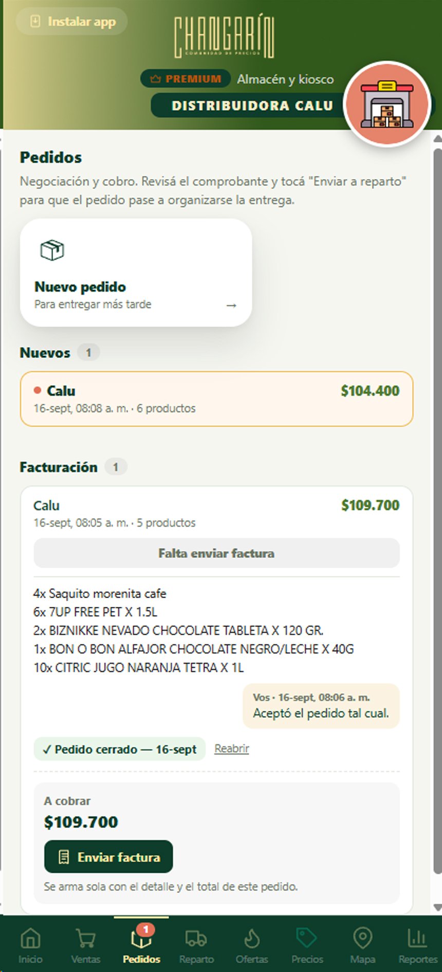Pedido y negociación con un comercio en Changarín